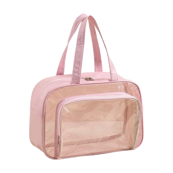 Lksixu Travel Toiletry Bag with Shoe & Wet Compartment, Heavy Duty PVC Transparent Beach Tote Bag with Handle, Waterproof Cosmetic Makeup Bag Portable Storage Bag for Swimming Gym and Vacation