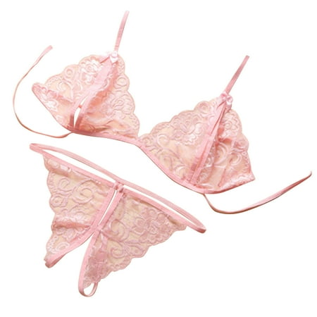 

KBKYBUYZ Ladies Stylish Net Yarn Lace Perspective Bowknot Sexy Sling Temptation Lingerie Underwear Set