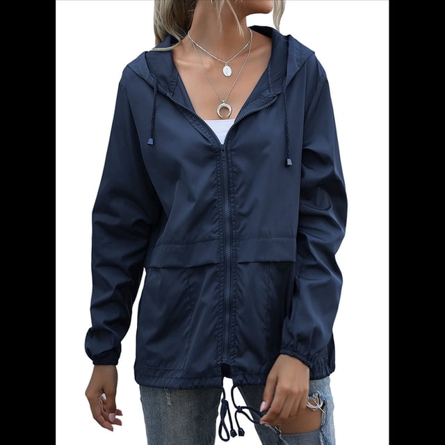 Impermeables para Mujer, Impermeables, Resistentes Al Viento, Ajustables, con Capucha y Bolsillos. Azul Oscuro M