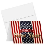 2025 Happy New Year American Flag Xmas Fold Over Greeting Cards & Envelopes (Blank Inside) USA Patriotic Holiday Cards for Christmas and New Years Gift & Presents | 4.25 x 5.5 | 10 Per Pack