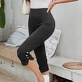 thumbnail image 5 of Wlynlyn Capri Leggings for Women Elastic High Waisted Soft Yoga Bottoms Casual Summer Dressy Pull on Stretch Slit Buttons Crop Work Leggings, 5 of 9