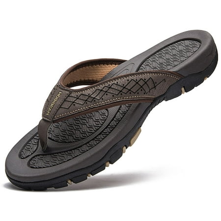 HOBIBEAR Mens Flip Flops Outdoor Sandals Brown (Men Size 7.5-14)