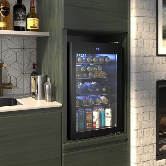 OKADA Beverage Refrigerator or Wine Cooler 120 Can or 36 Bottles with Glass Door for Beer, Soda or Wine Mini Fridge freestanding for Office, Home or Bar Drink Freezer for Party