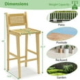thumbnail image 3 of Costway 4 PCS Patio Teak Wood Bar Stool Outdoor Bar Height Chair with Rattan Backrest & Seat, 3 of 8