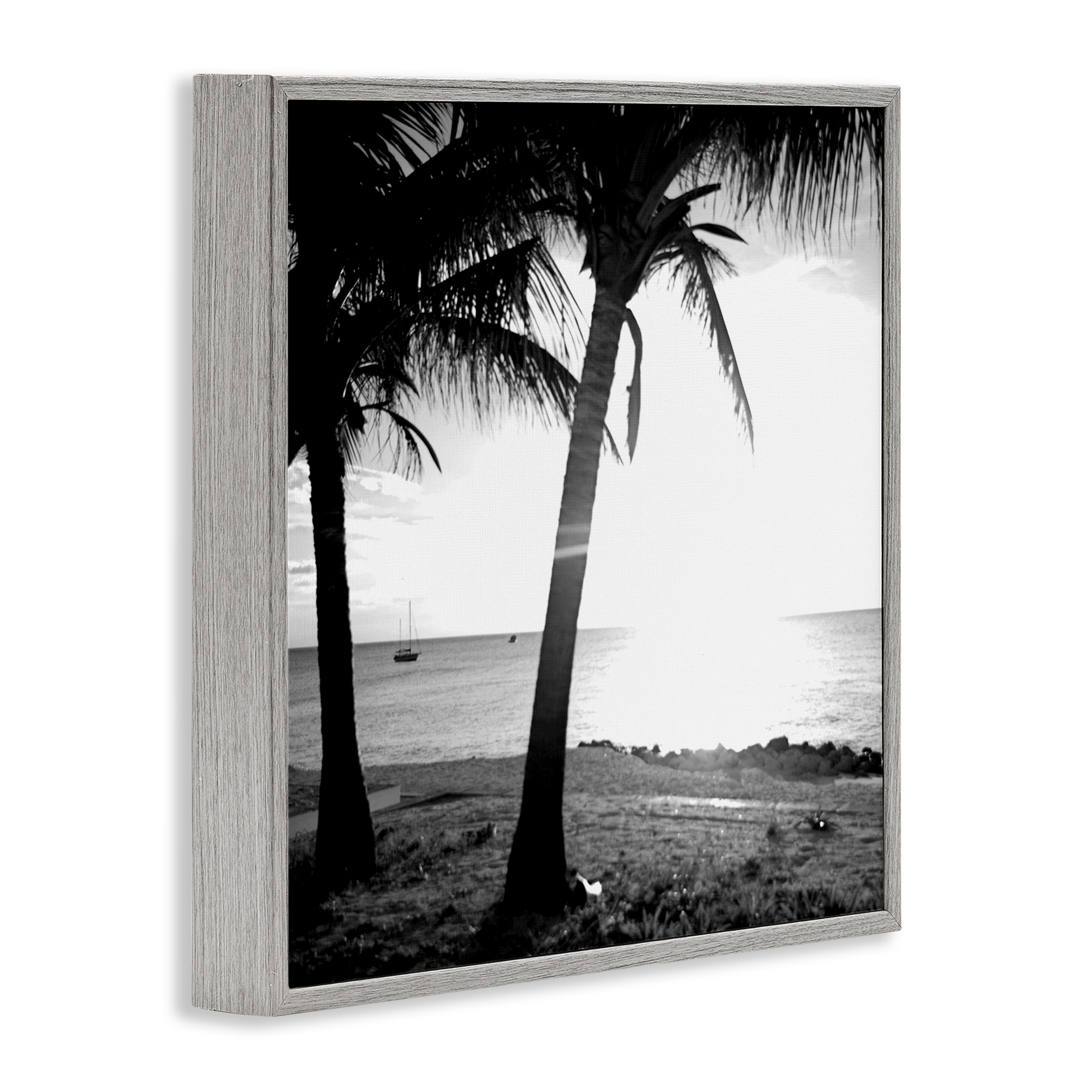Stupell Industries Palm Tree Silhouettes Coastal Photography Gray Framed Art Print Wall Art, 12 x 12