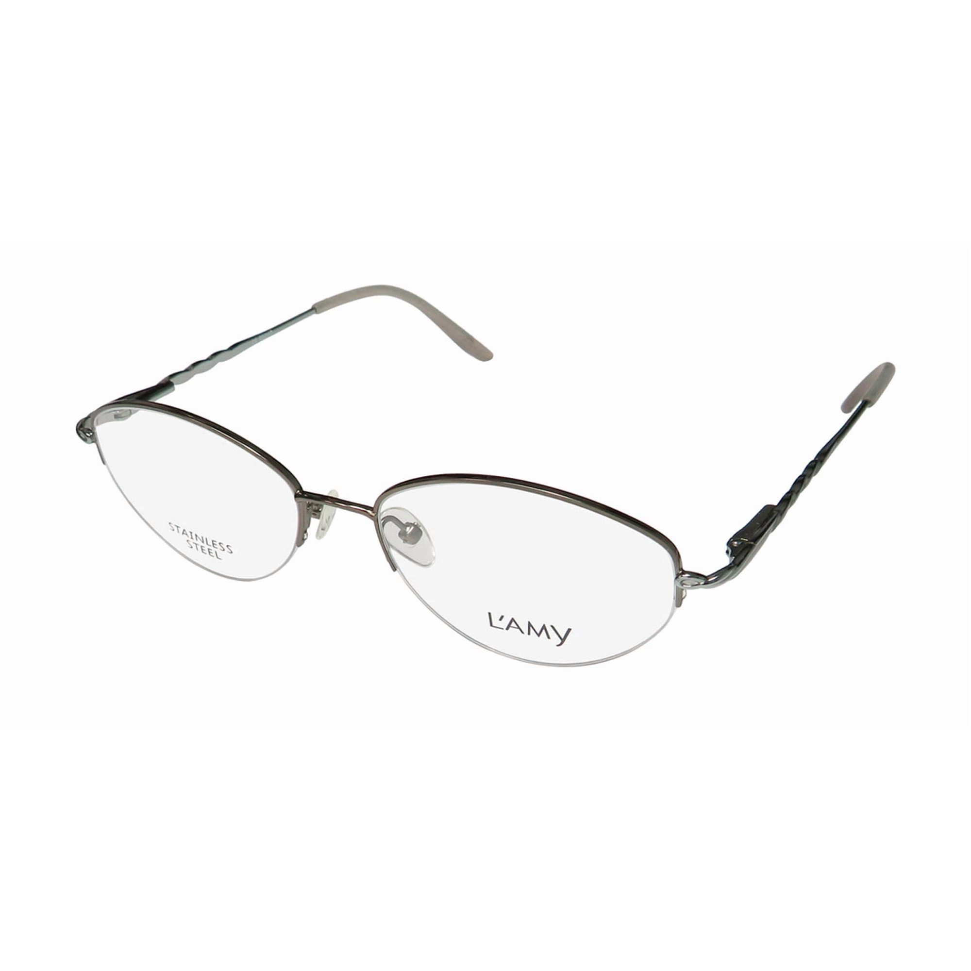 NEW L'AMY L'ACCENT 409 WOMENS/LADIES OVAL HALF-RIM GUNMETAL CATEYE "SCHOOL TEACHER" SHAPE LOOK FRAME DEMO LENSES 53-17-135 SPRING HINGES EYEGLASSES/EYEGLASS FRAME