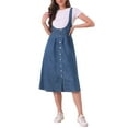 thumbnail image 1 of Vestido con tirantes INSPIRE CHIC para mujer, vestido midi de mezclilla con botones en la parte delantera y cuello en U clásico, con bolsillos, color azul L, 1 of 6
