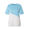 thumbnail image 3 of Femmes T-shirt Couleur Bloc Manches Courtes Top Col Rond Top Femmes Blouse, Bleu, XL, 3 of 6