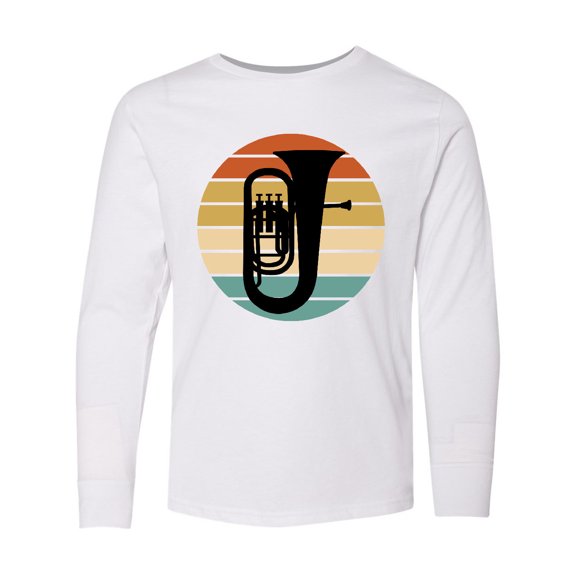 Inktastic Tuba Music Retro Sunset Silhouette Long Sleeve Youth T-Shirt