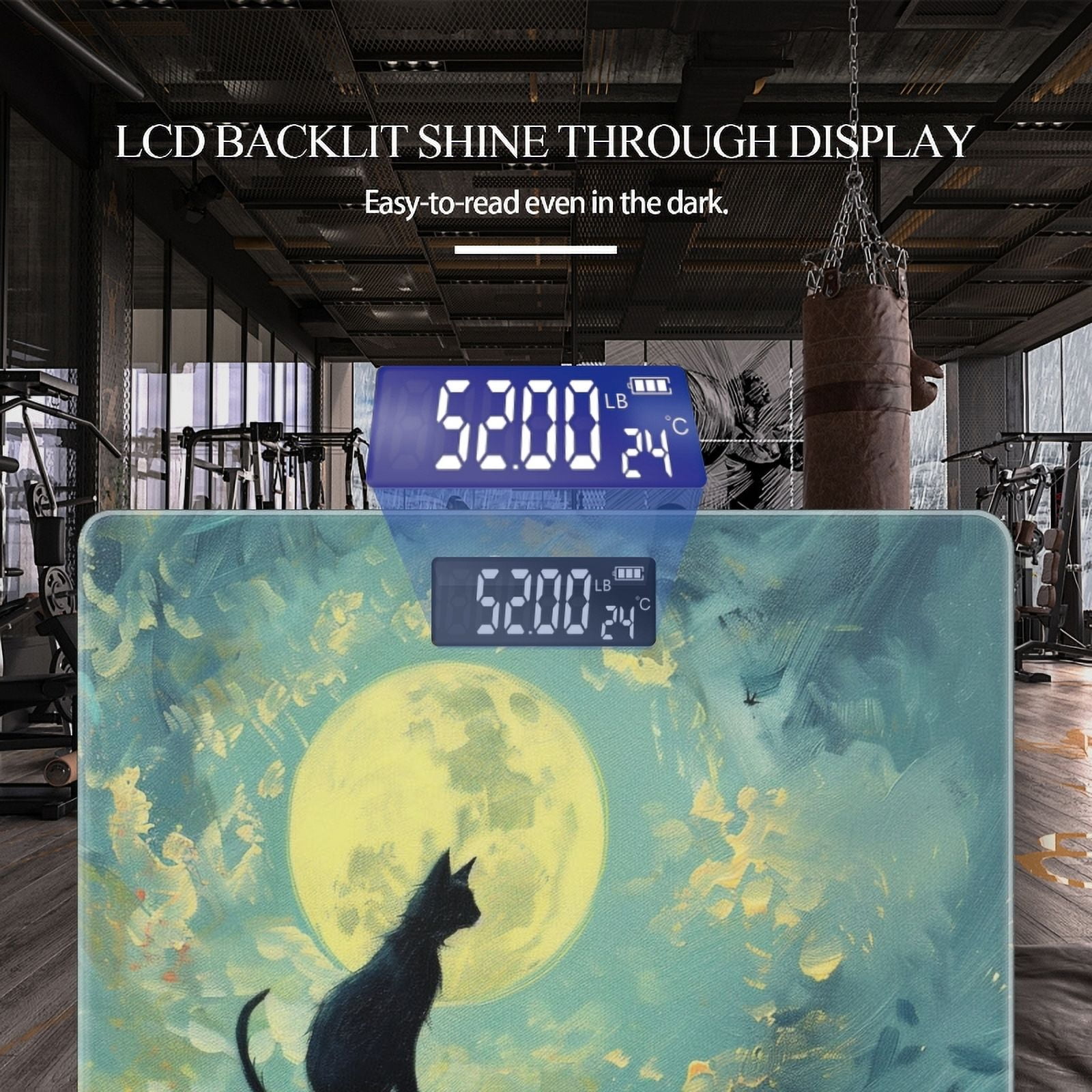 Bathroom Scale, Highly Accurate Digital Body Scale,Precisely Measures Weight up to 400 lbs-Black Cat Sits On The Edge Of Cliff And Gazing At The Full Moon