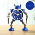 thumbnail image 2 of Reloj despertador robot sin tictac Reloj despertador de metal inoxidable con luces intermitentes y clip de mano (azul) Feliz Sencillez, 2 of 5