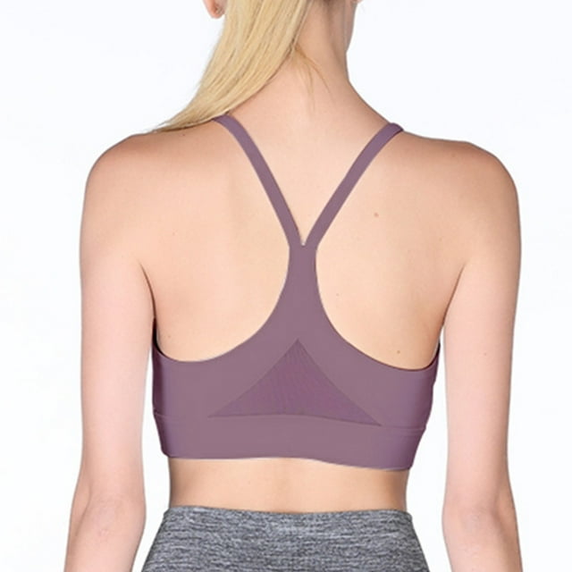 Sujetador deportivo con espalda en Y para mujer: sujetador de yoga con tirantes acolchados y sujeción media, copas extraíbles, nailon y spandex, tallas S-XL