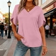 thumbnail image 2 of HomeDM Womens Petal Short Sleeve T Shirts, V Neck Solid Color Loose Fit Basic Tee for Women Summer - Pink/M, 2 of 7