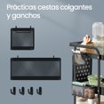 thumbnail image 4 of Carro de Almacenamiento, 3 Bandejas, 2 Paneles Extraíbles, 2 Soportes para Colgar, 4 Ganchos, Negro, 4 of 5