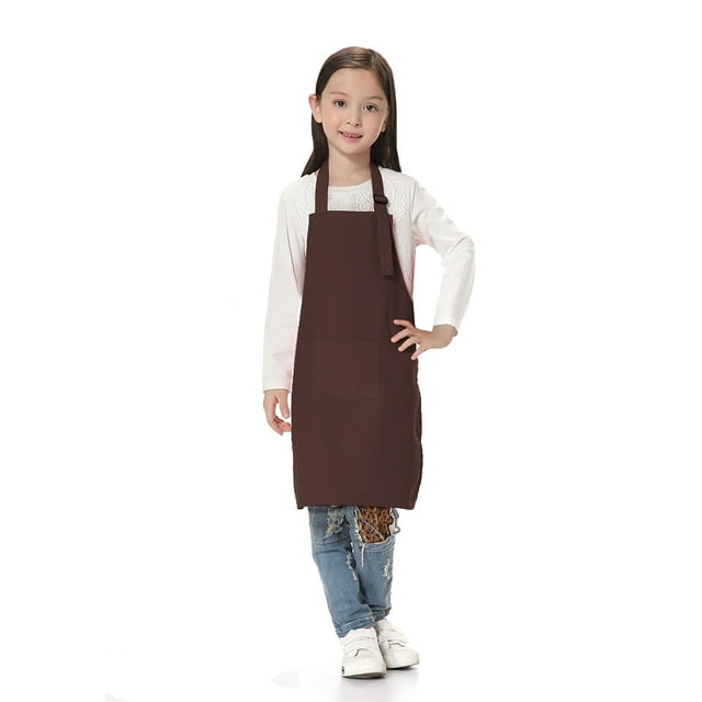 TOPTIE Kids Aprons with Pocket & Adjustable Strap, Child Chef Bib Apron for Kitchen Cooking Baking Painting-Coffee-M