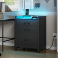 thumbnail image 6 of Nightstand Set of 2 with 3 Drawers & LED Lights & Charging Station, Modern Black End Side Table for Bedroom Living Room, 6 of 10