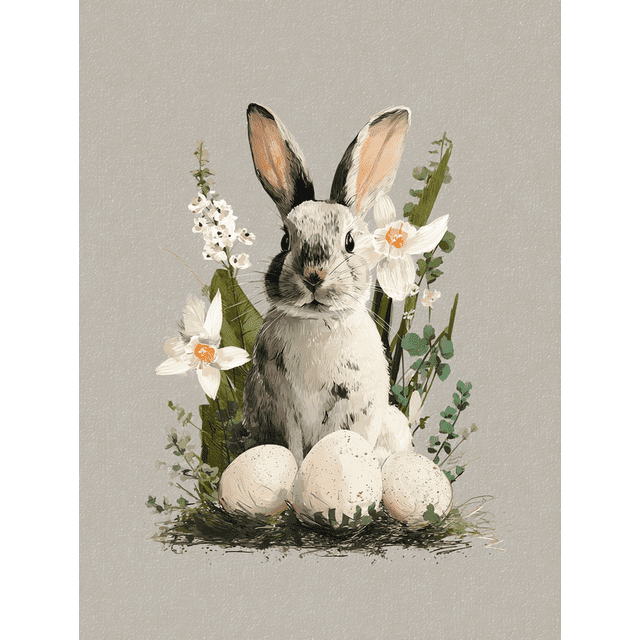 Qisvanset Easter Bunny Eggs Floral Canvas Print 15.75x11.81 Inches