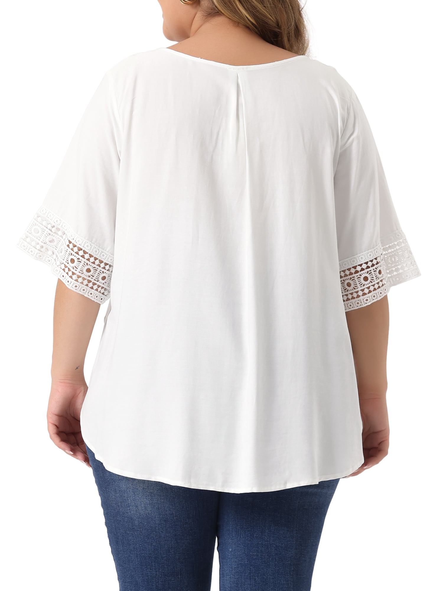 Women's Plus Summer Tops Lace Crochet Short Sleeve Casual Blouses 2X White