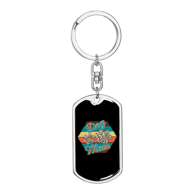 Dog Mom Paws Stainless Steel or 18k Gold Premium Swivel Dog Tag Keychain