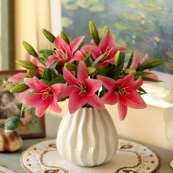 yulier Artificial Lily Flowers Silk Flower Lilies with Stems, Fake Flowers Plastic Lilies for Spring Wedding Party Indoor Home Office Vase Table Centerpieces, Hot Pink