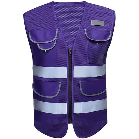 

2W High Visibility Safety Vest with Reflective Strips Breathable Mesh Purple Size Small