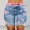 Pink, variant on Womens 2-in-1 Jean Shorts Colorblock Print Elastic Workout Yoga Liner with Ripped Denim Shorts for Women Trendy Casual Running Pink-S