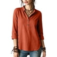 thumbnail image 5 of VBVC Women's 3/4 Sleeve Henley Blouses , Ladies' Mandarin Collar Half Button Shirts , Casual Loose Fit Tunic Tops For Women, S-2XL, 5 of 9