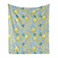 thumbnail image 1 of Lemons Soft Flannel Fleece Throw Blanket, Colorful Citrus Floral Leaves Blossoms Pattern, Cozy Plush for Indoor and Outdoor Use, 50" x 70", Pale Blue Pale Yellow, by Ambesonne, 1 of 5