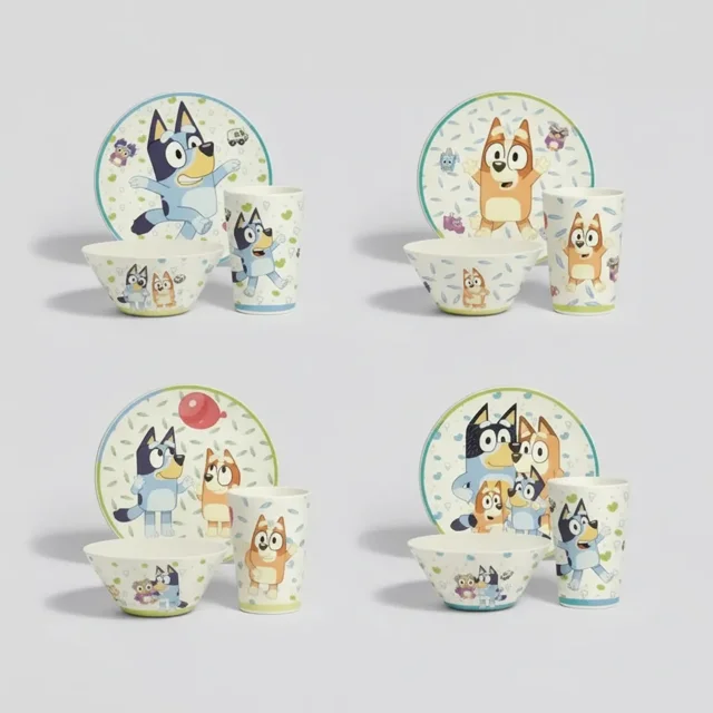 Vajilla Familiar Bambú Bluey 12 Pzas para 4 Personas