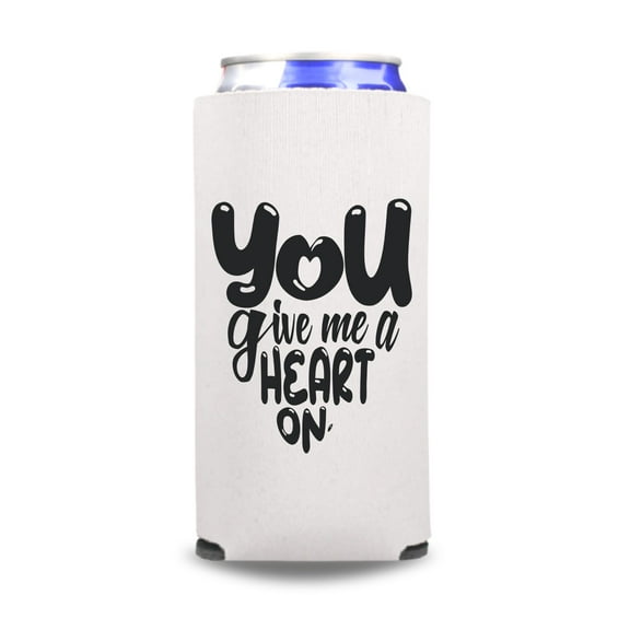 Valentine's Skinny Coolers, You Give Me A Heart On, Funny Valentine's Spiked Seltzer Coolies, Drink Accessory, Slim Coolies, Party Favors (White)