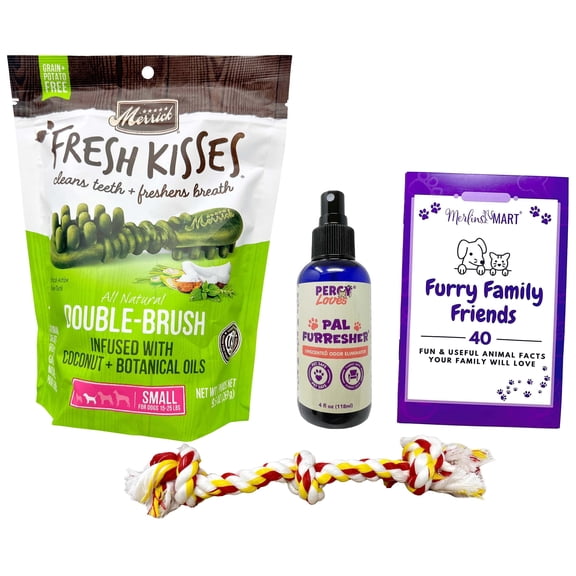 Merrick Fresh Kisses Small Breed Dental Dog Treats | Coconut & Botanical Oils | 15 Count | MerlinsMart Zine, PercyLoves Pal Furresher & Rope Toy