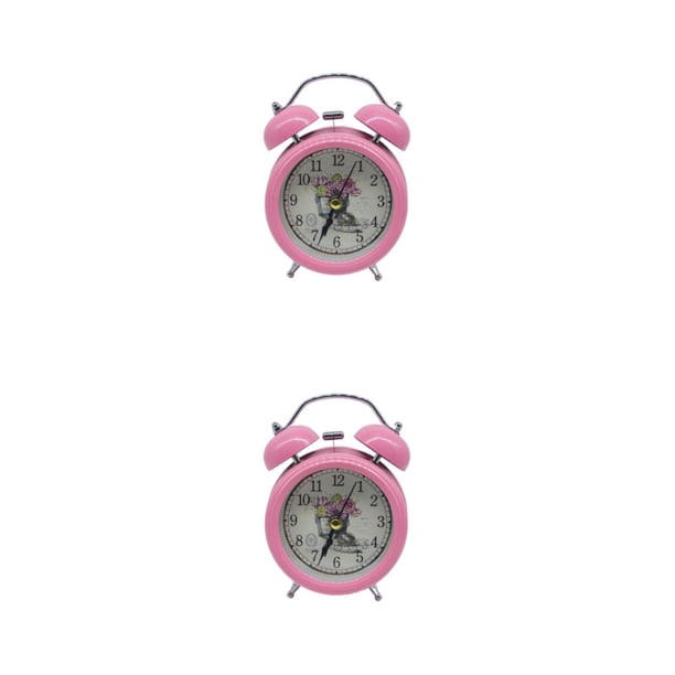 Reloj despertador de Metal Billuyoard con doble campana luz nocturna silenciosa Vintage Rosa