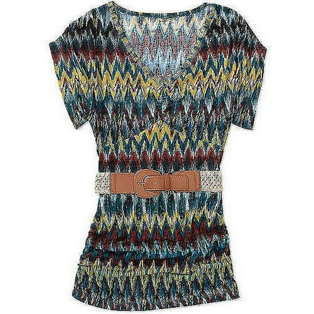 Susie Rose Juniors' Plus V-Neck Dolman Top with Belt