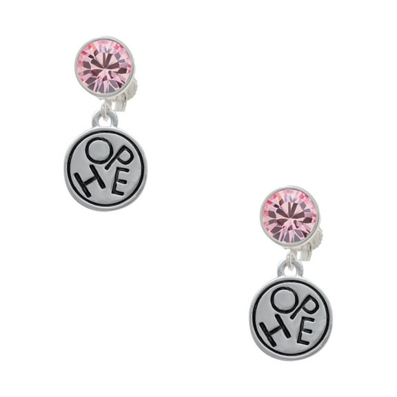 Delight Jewelry Silvertone Hope in Circle Pink Crystal Clip on Earrings