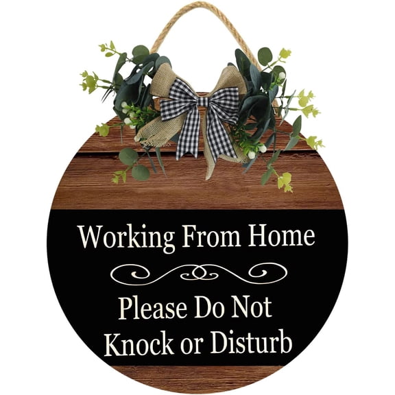 Eveokoki 12" Working From Home Please Do Not Knock Or Disturb Sign,Wood Hanging Sign Home Office Meeting Door