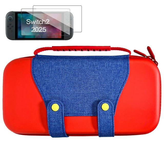 Étui de Transport pour Nintendo Switch 2 (2025), Coque Rigide et Étui de Voyage Portable Imperméable pour Accessoires de Jeu Switch 2, Sac de Rangement avec 2 Protecteurs d'Écran, Rouge et Bleu