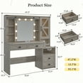 thumbnail image 6 of Vanity Set with Mirror and Lights Vanity Desk with 4 Wooden Drawers & 3-Tier Storage Shelf & Charge Station Farmhouse Vanity Dressing Table for Girl, Stool Not Included, Light Rustic Oak, 6 of 7