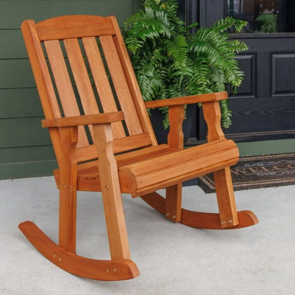 Amish Casual Heavy Duty 600 Lb Mission Treated Rocking Chair With Cupholder, Oak Stain