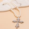 thumbnail image 4 of NICKSUN Vintage Filigree Cross Pendant Pearl Beaded Choker Necklace, Gothic Multi-Layer Imitation Pearl Chain Necklace, 4 of 6