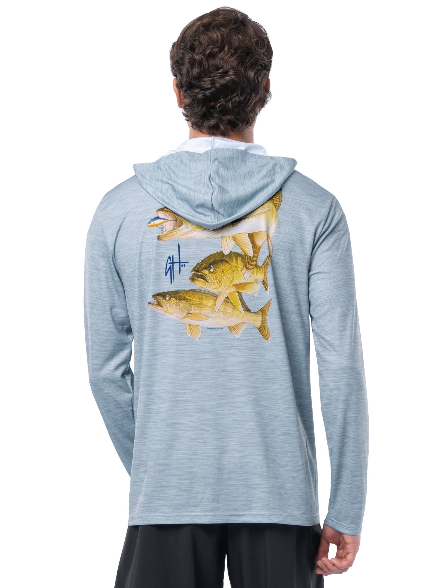 GH BY GUY HARVEY Men's Long Sleeve Sun Protection 3 Walleyes Hoodie