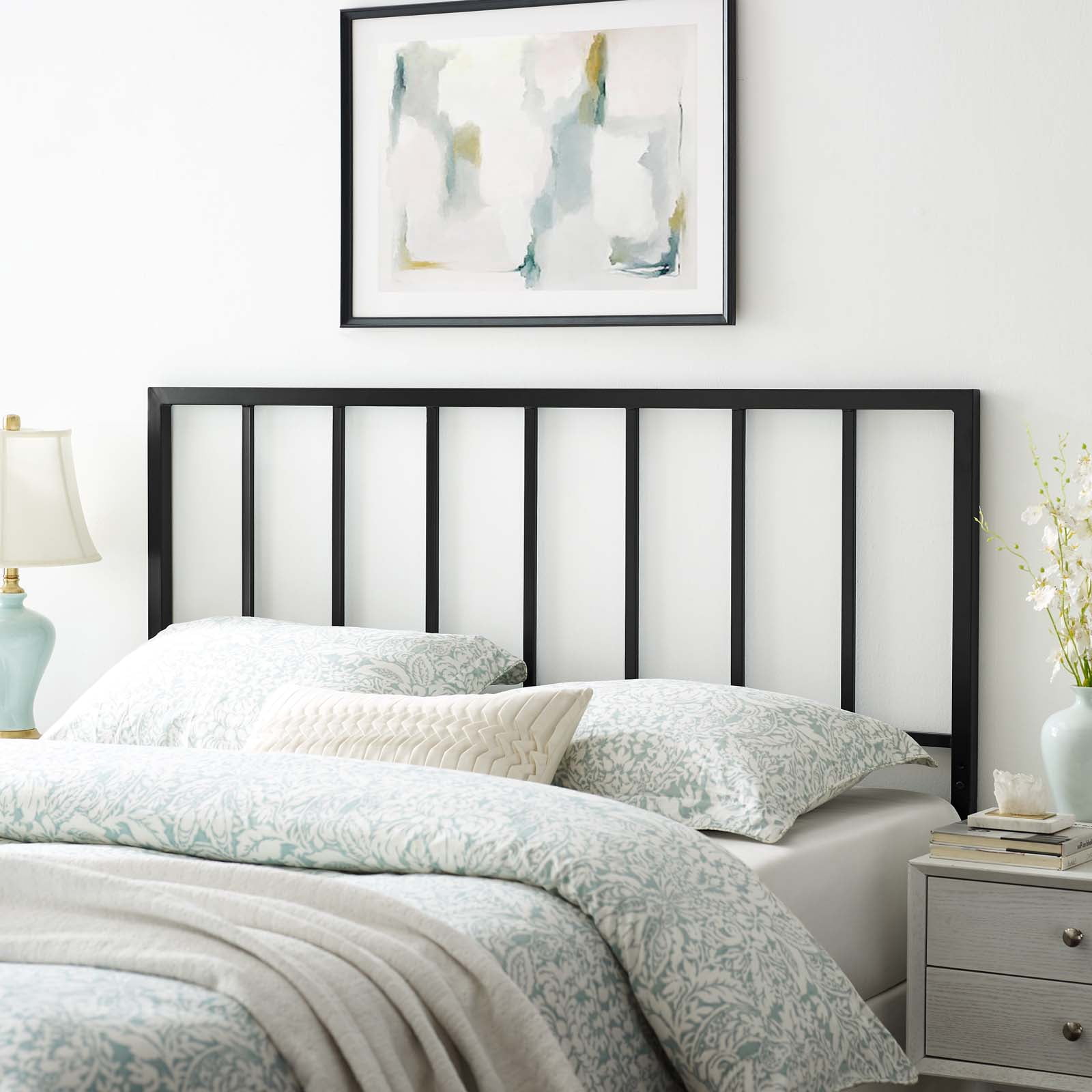 Headboard, Queen Size, Metal Steel, Black, Modern Contemporary Urban Design, Bedroom Master Guest Suite