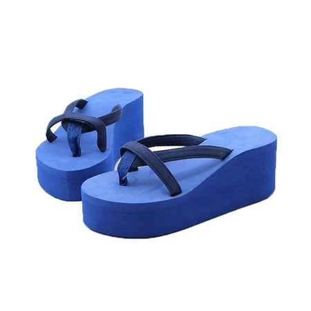 

Tangnade Womens Slippers Solid Color Beach Flip-Flops High-Heeled Wedge With Thick-Legged Sandals