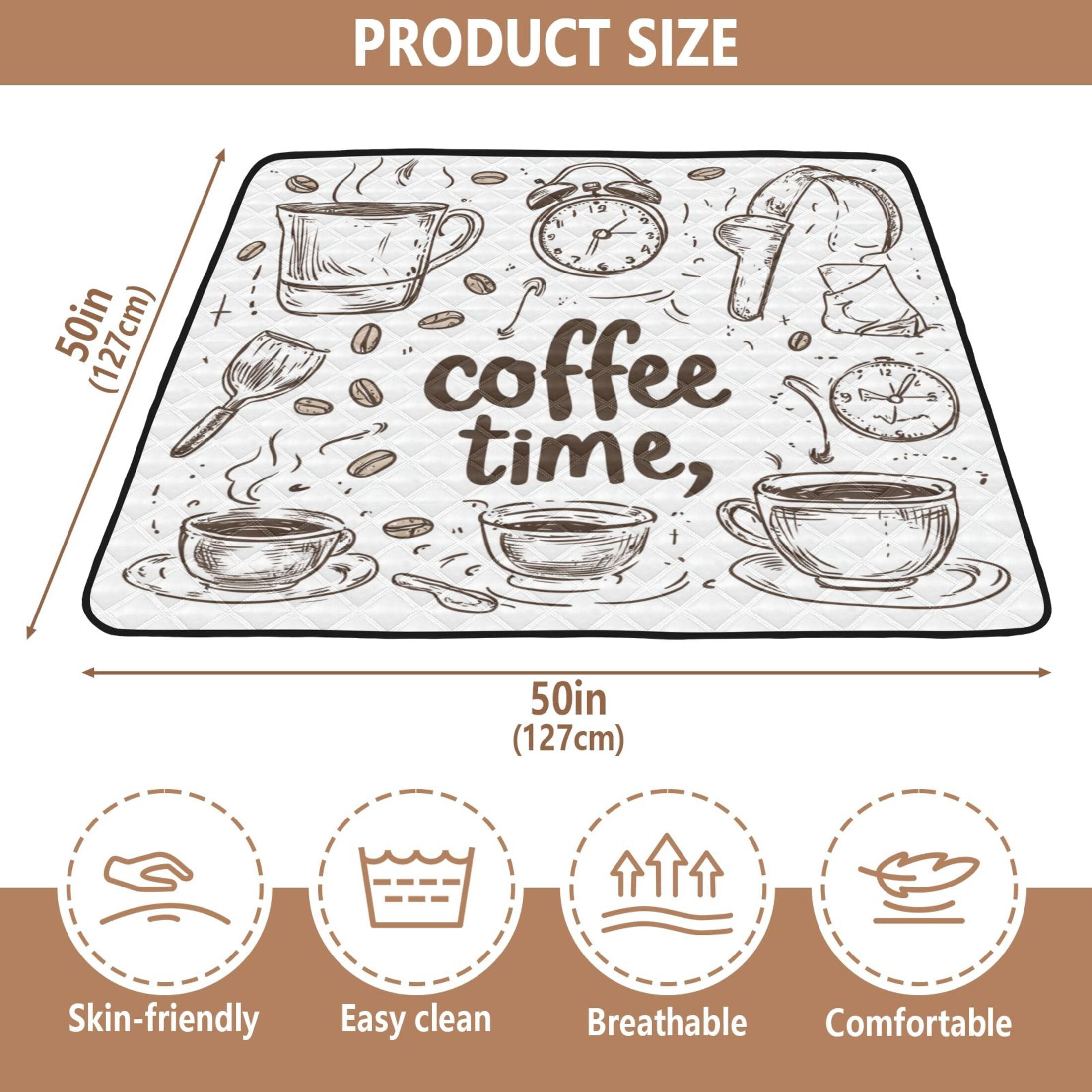 WOBOGO Coffee Time Now Baby Playmats Extra Large Waterproof Rollable Activity Pads for Toddlers 50×50inch