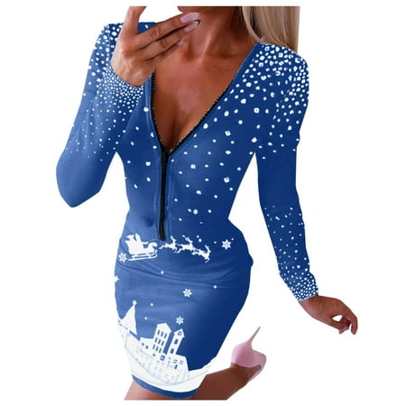 

vbnergoie Women V Neck Christmas Print Bodycon Dress Plus Size Slim Fit Long Sleeve Dress Womens Maxi Dresses with Slits Womens Maternity Dresses