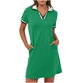 thumbnail image 2 of NXMZXB Women’s Polo Dresses 2025 Short Sleeve Casual Striped Color Block Collared V Neck Summer Tennis Golf Mini Shirt Dress with Pockets Green XL, 2 of 10