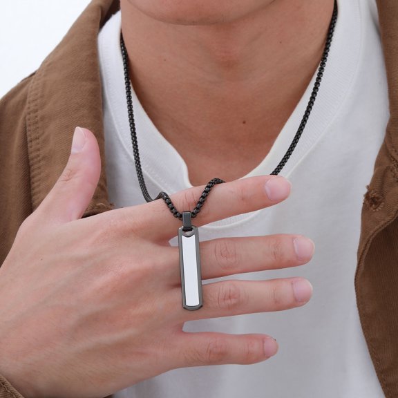 Bar Pendant Necklace for Men Simple Stainless Steel Box Chain Pendant Mens Necklaces Vertical Cuboid Stick Necklace Jewelry Gifts, Length 24 Inches