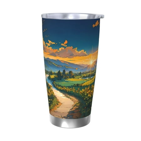 

KLL Sunflowers At Sunset Print 40oz Stainless Steel Insulated Car Cup with Spillproof Lid - Keep Your Drink Hot or Cold on the Go-Without Straw