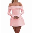 thumbnail image 3 of Women Mini Dress Off Shoulder Long Sleeve A Line Dress Short Formal Dresses Party Clubwear Pink M, 3 of 8