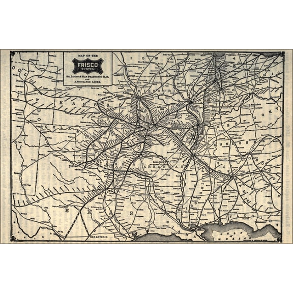 24"x36" Gallery Poster, 1903 Poor's St. Louis and San Francisco Railroad map