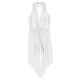 thumbnail image 5 of RUNQHUI Shiny Sequins Lyrical Dance Dress Modern Contemporary High-Low Skirted Leotard Dancewear for White XL, 5 of 7